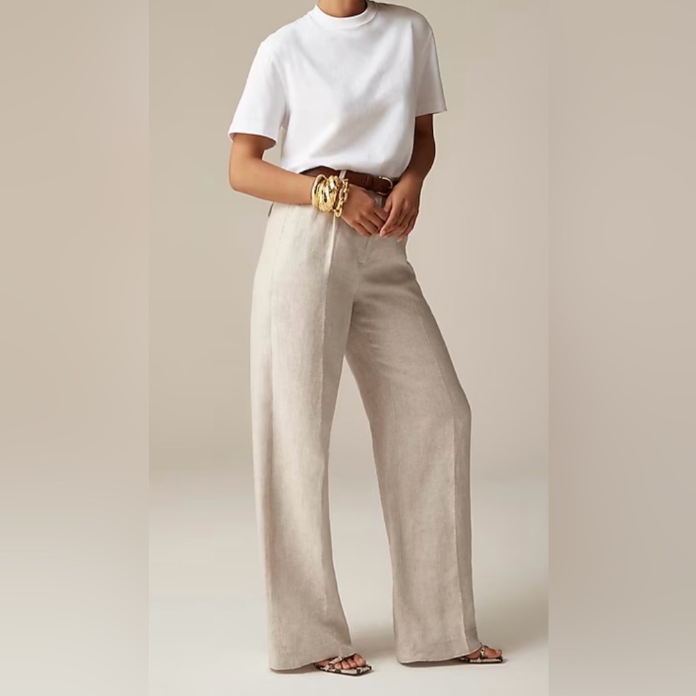 J. Crew Wide-Leg Linen Pants in Light Beige